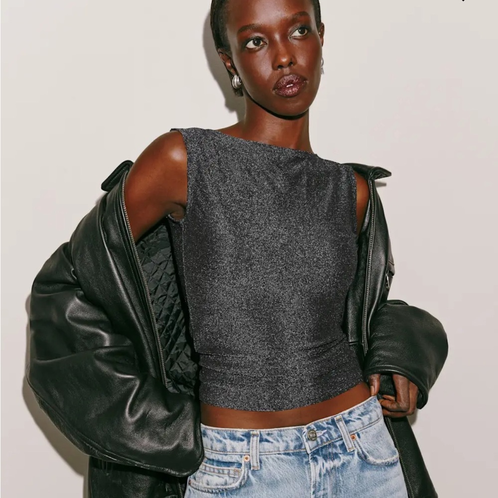 Reformation Dusk Knit Top in Silver Sparkle